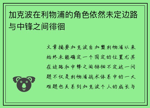 加克波在利物浦的角色依然未定边路与中锋之间徘徊