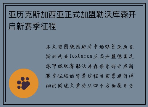 亚历克斯加西亚正式加盟勒沃库森开启新赛季征程 亚历克斯加西亚正式加盟勒沃库森开启新赛季征程